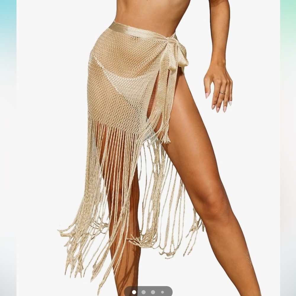 NWOT BIKINX  Women’s beach Tassel gold Mesh Skirt